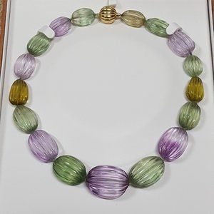 Purple and Green quartz necklace - gold clasp